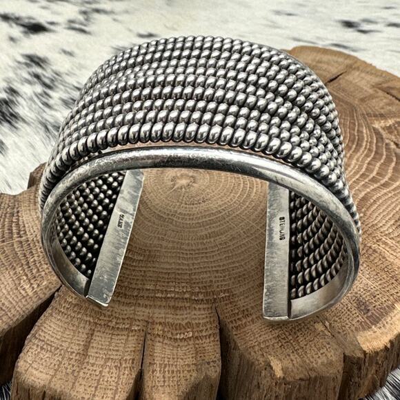 1980s TAHE Native American Navajo Sterling 10-Row Twist Wire Cuff Bracelet - Picture 3 of 4